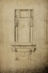 Estudio para uno de los monumentos en la Capilla Medici de la basílica de San Lorenzo; dibujo de Miguel Ángel. Casa Buonarroti, Florencia